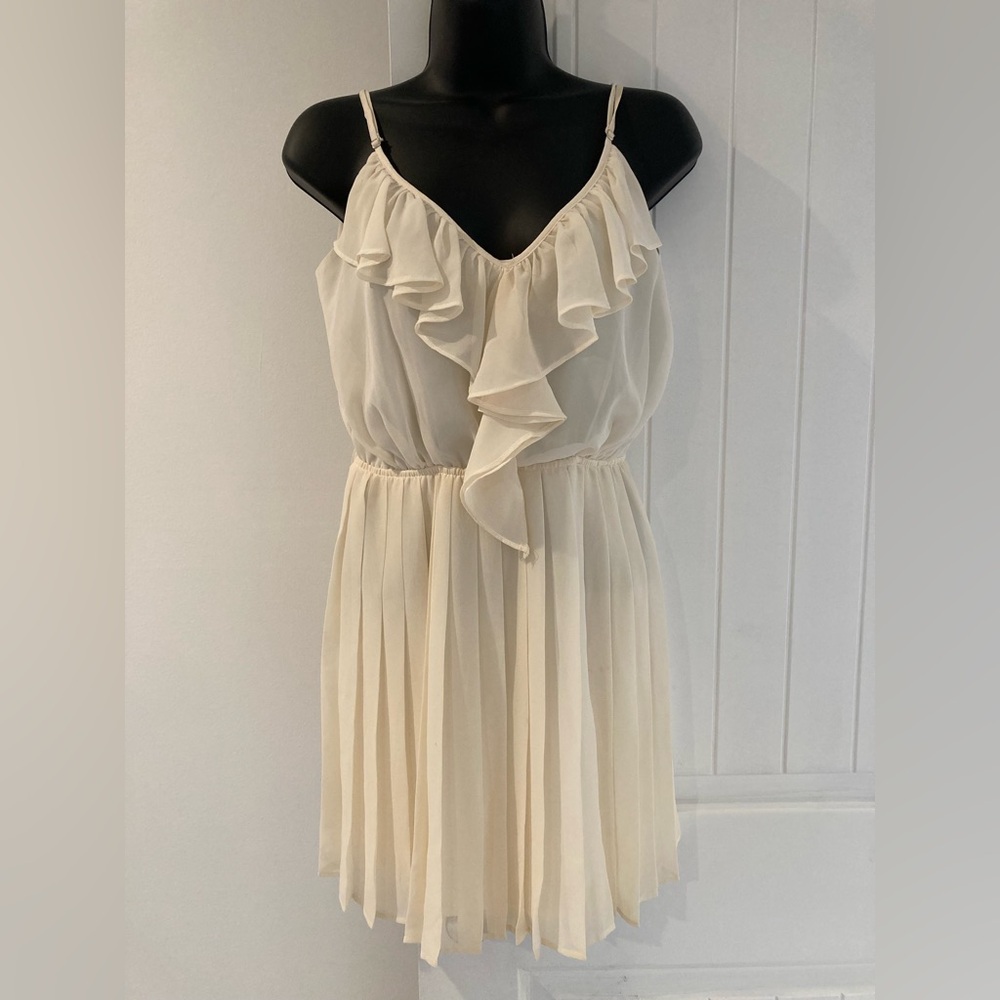 BCBG Cream Pleated Mini Dress S